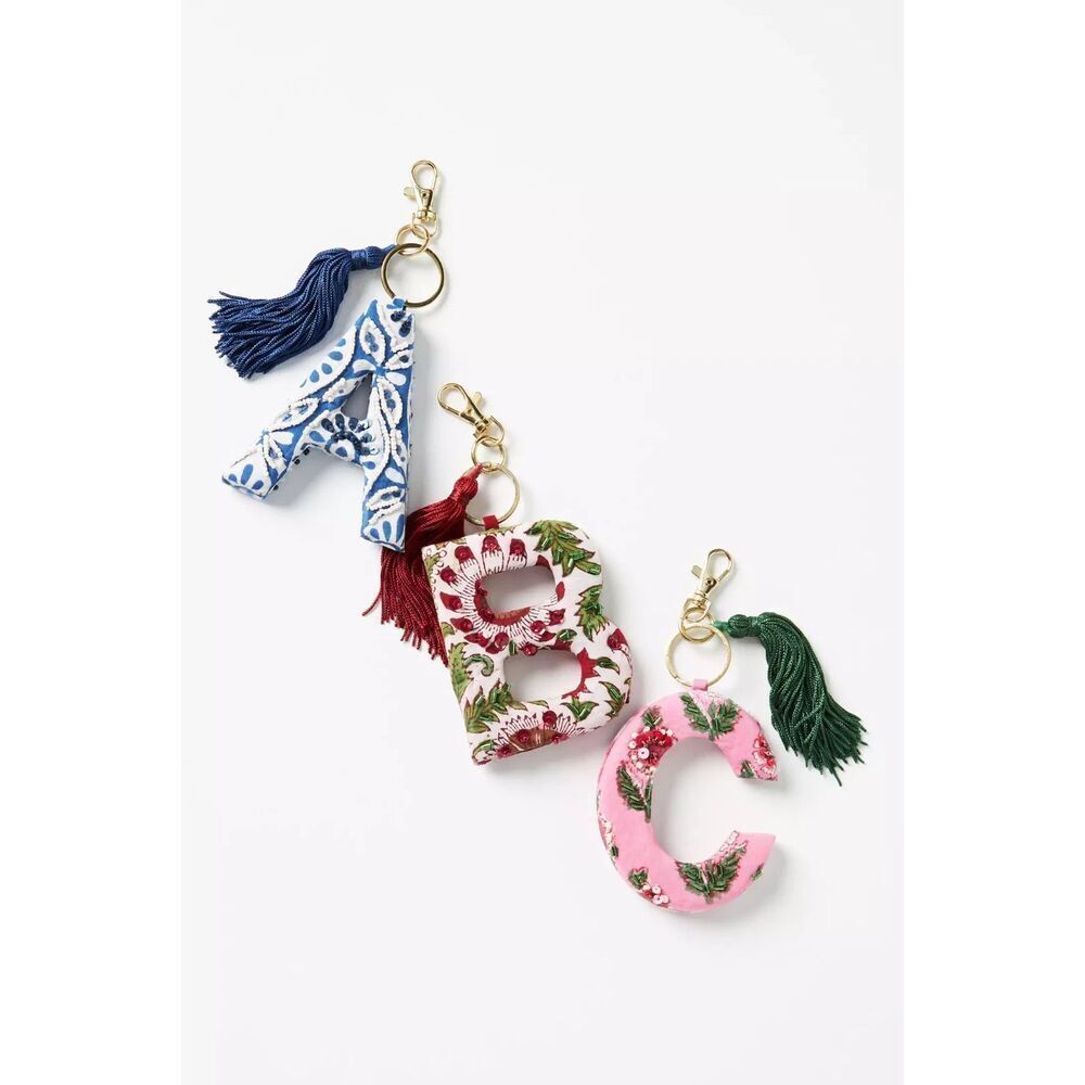 Anthropologie Monogram Keychain Beaded Letter P NEW